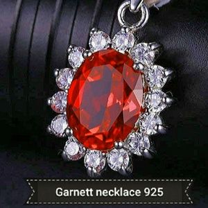 Garnet with Diamond accents silver necklace